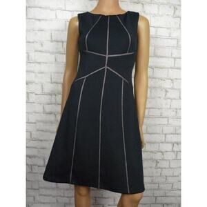 Calvin Klein Navy Blue Fit & Flare Scuba Stretch Dress w/Nude Lace Rows 2 NEW